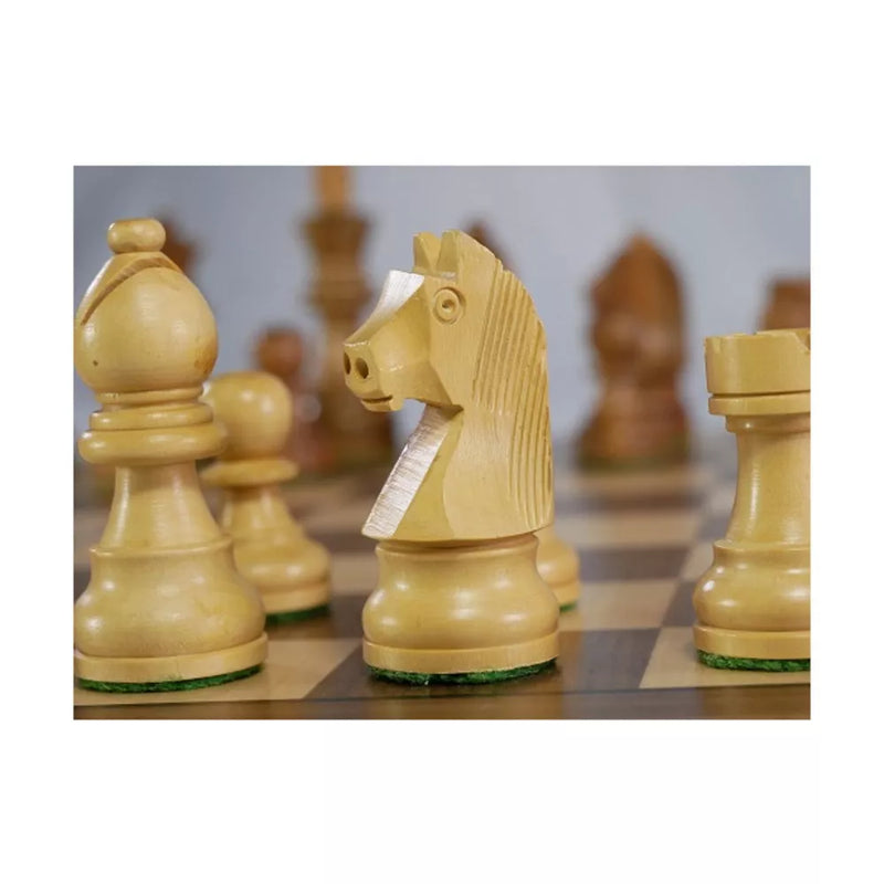 Chess Set - 3" Sheesham/Boxwood German Knight on Walnut & Maple Veneer