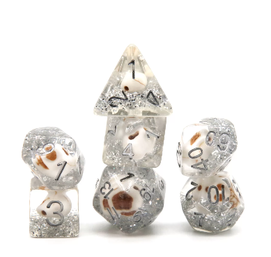 Skull and Silver Glitter RPG Dice Set